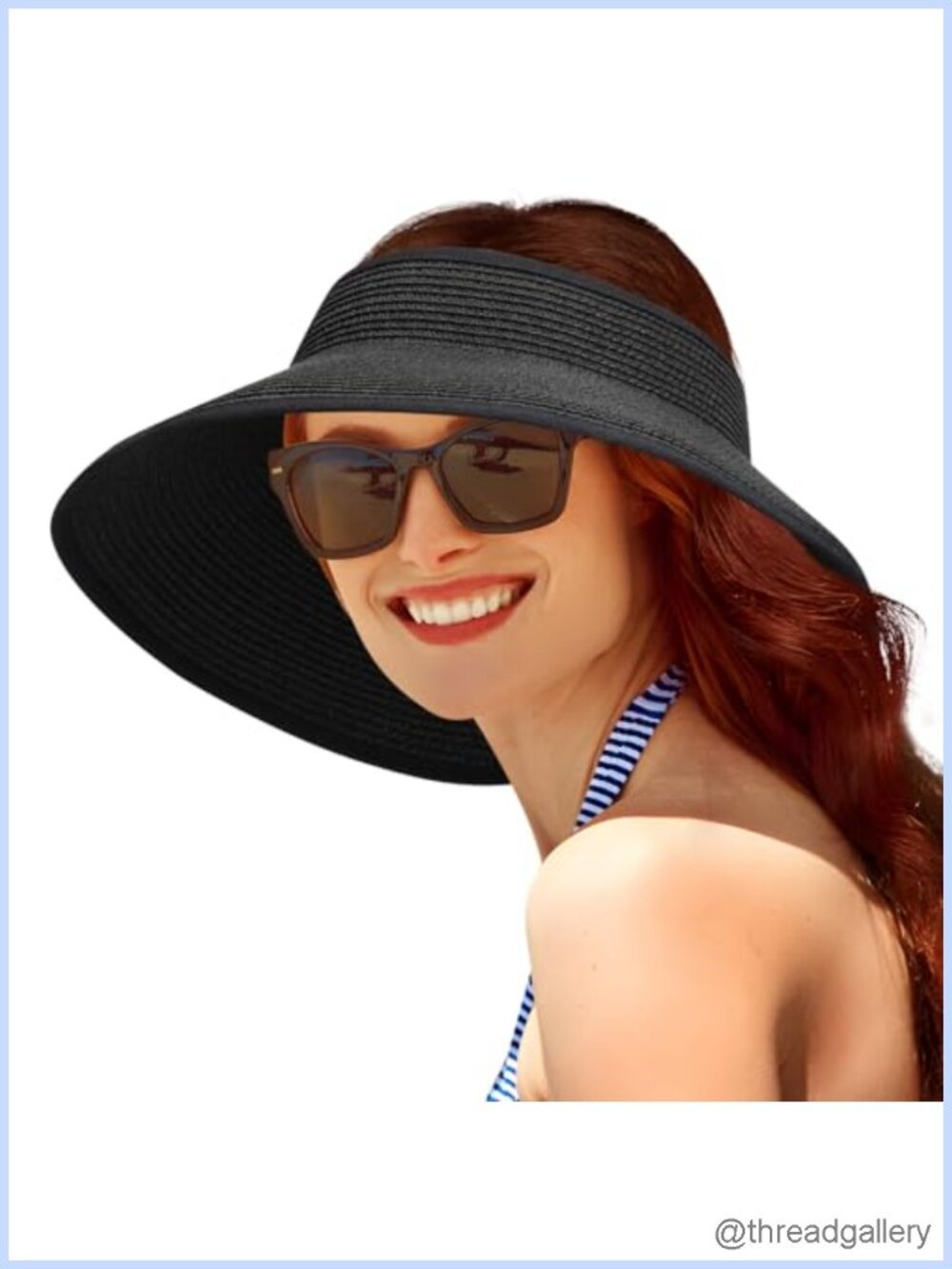 Women's Straw Sun Visor Hat UV Protection Packable Ponytail Beach